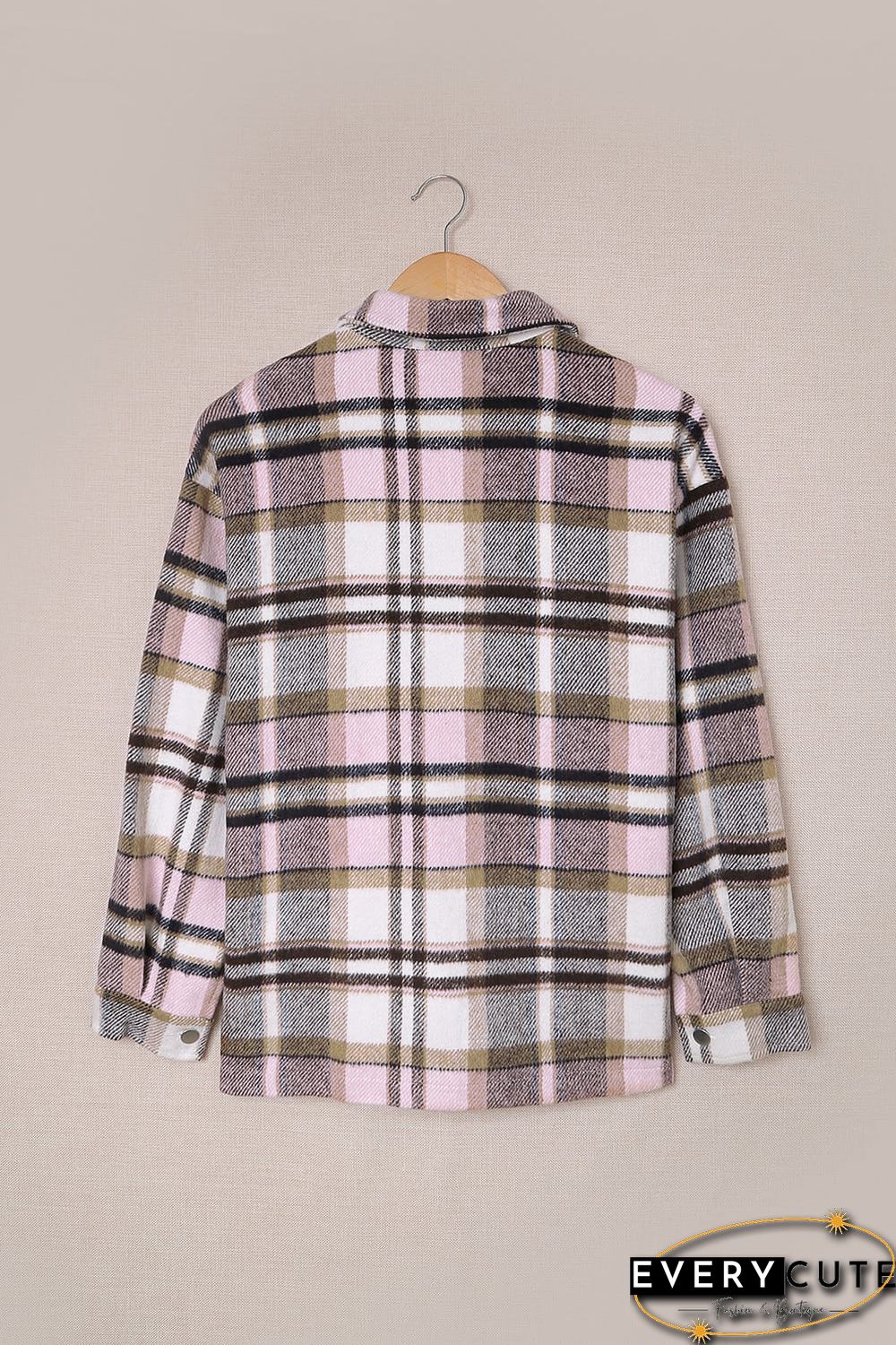 Pink Geometric Plaid Print Pocketed Shirt