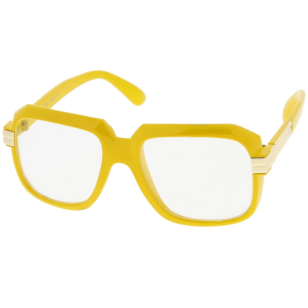 Large Colored Metal Accent Temple Clear Lens Square Glasses 55mm