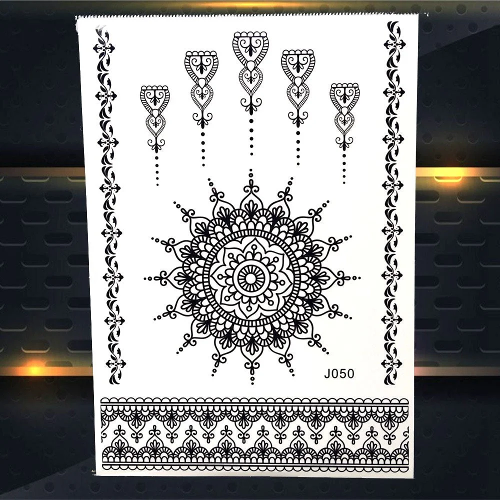 25 Style Hot Waterproof Black Henna Tattoo Fake Mandala Flower Arm Hand Tatoo Owl Decals Women Body Art Temporary Tattoo Sticker