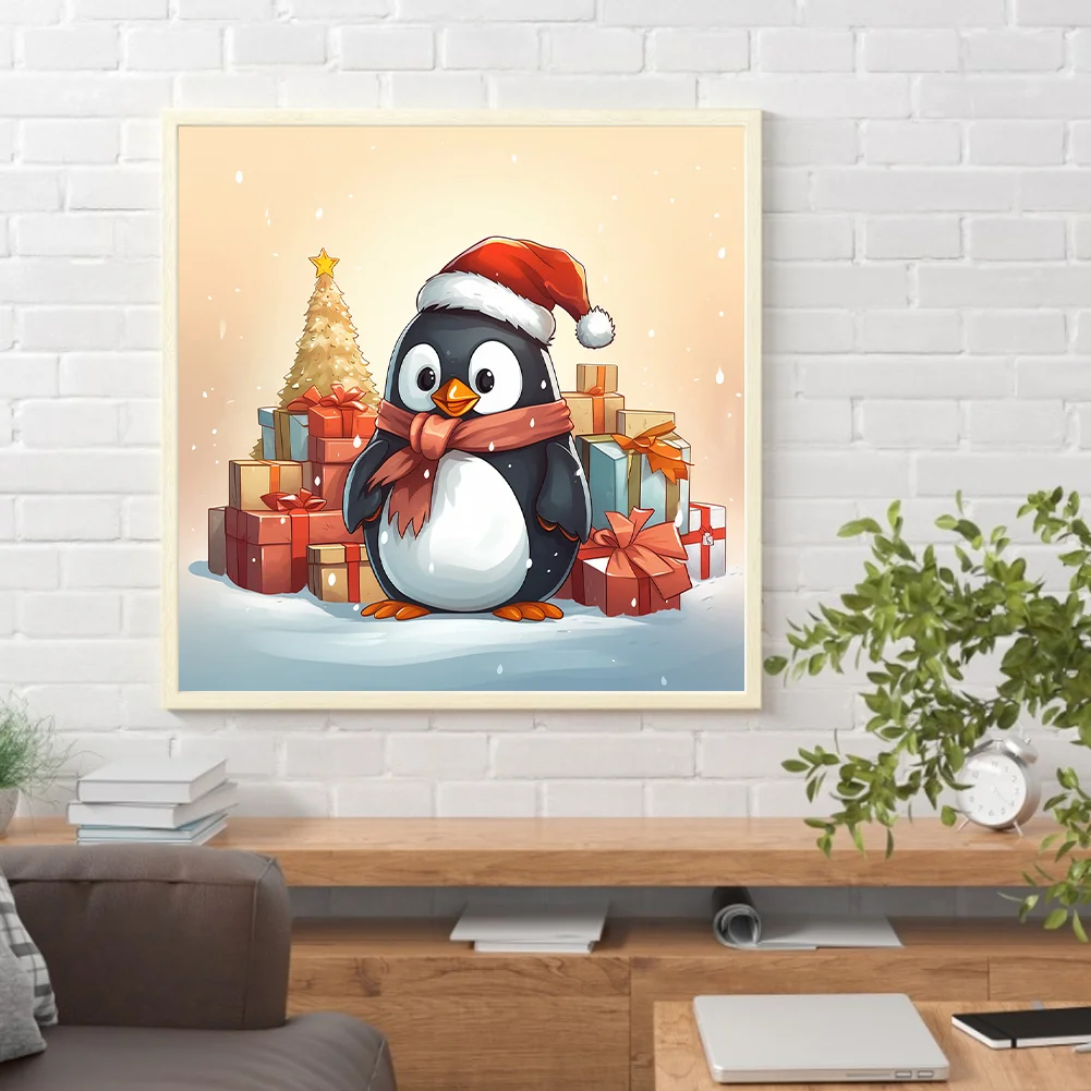 Full Round Diamond Painting 30*30cm - Penguin Giving Gifts