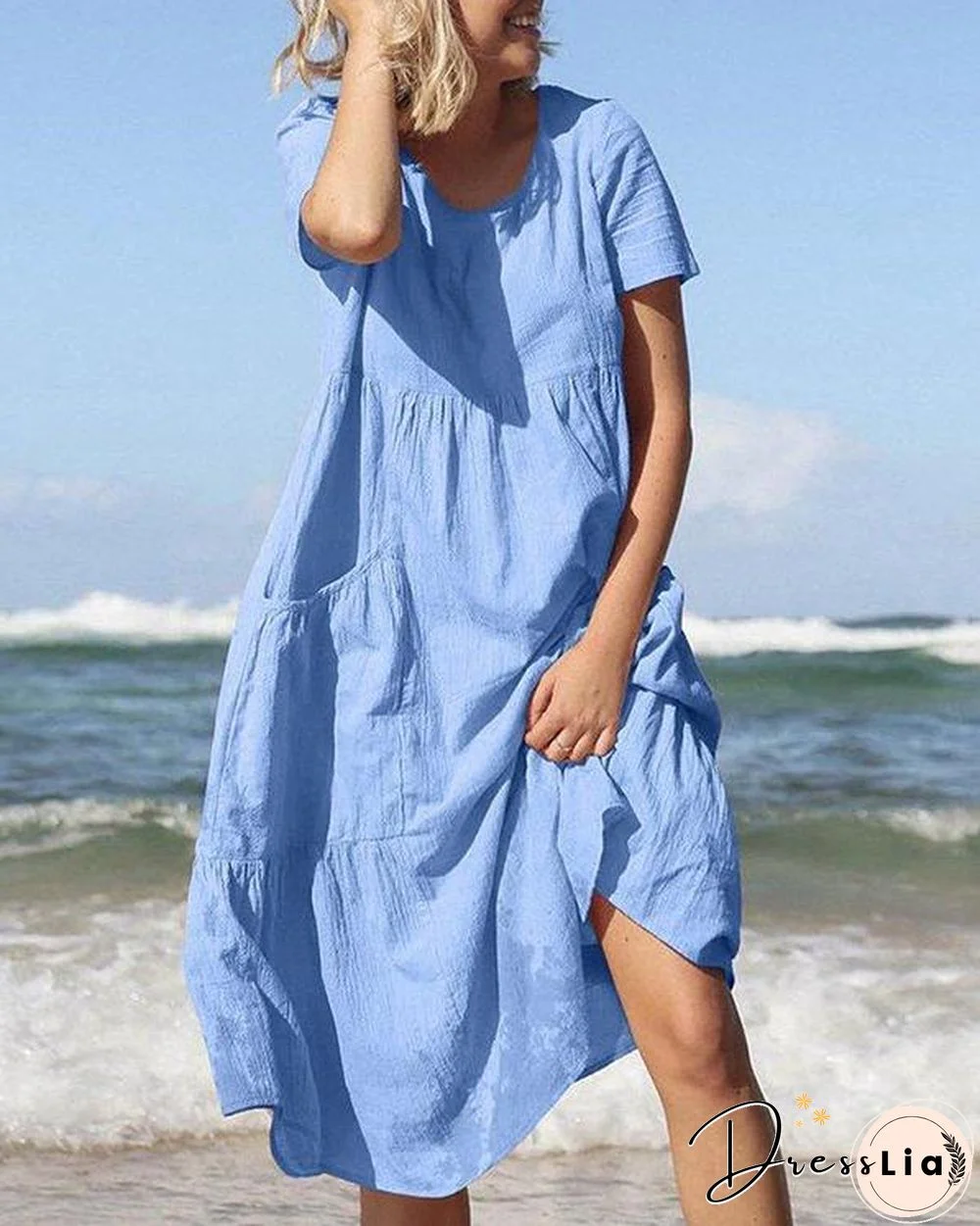 Solid Color Short Sleeves Summer Casual Dresses