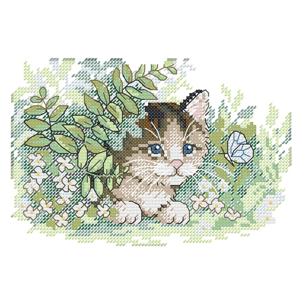 

Cat and butterfly - 14CT Stamped Cross Stitch - 21*16cm, 501 Original