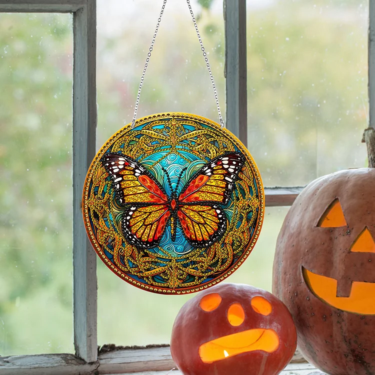 Suncatcher Double Sided Special Shape Crystal Painting Ornaments Pumpkin  Monster-1060584