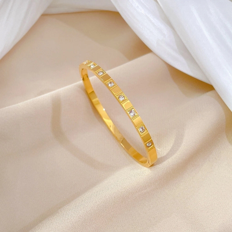 Minimalist Streetwear Solid Color Titanium Steel Plating Inlay Zircon Bangle