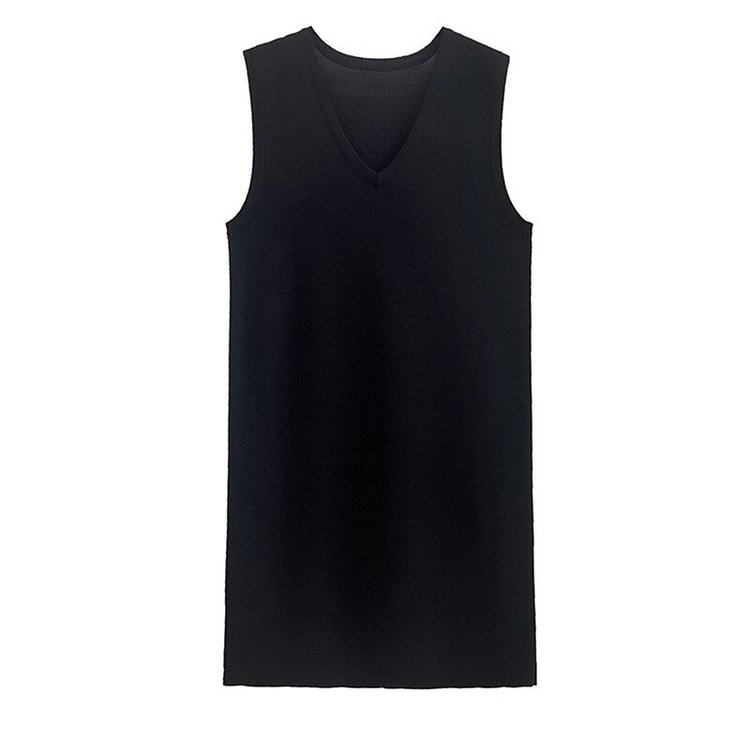 Fashion Loose Round Neck Knitted Sleeveless Sweater Dress   