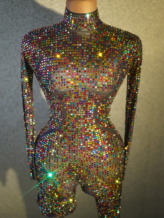 GOOSHOE Colorful Diamonds Rhinestones Sheath Jumpsuit