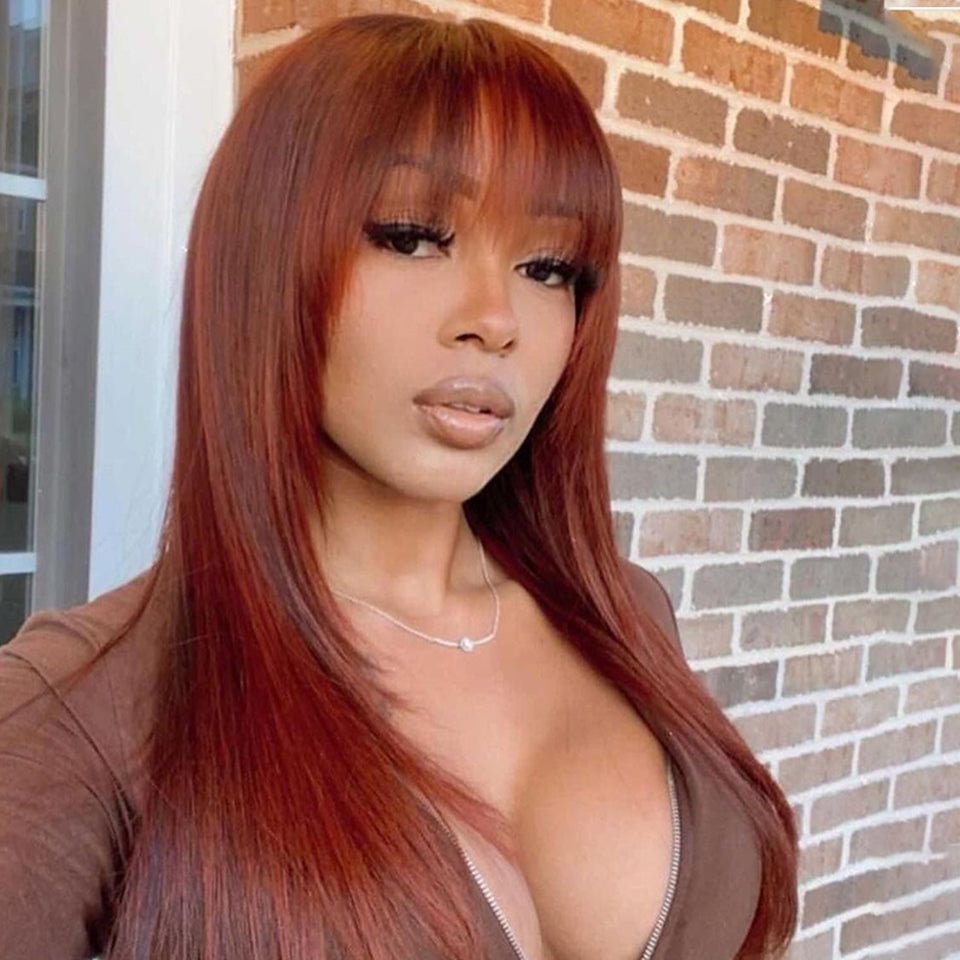 Cooper Orange Straight Lace Frontal Wig With Bangs