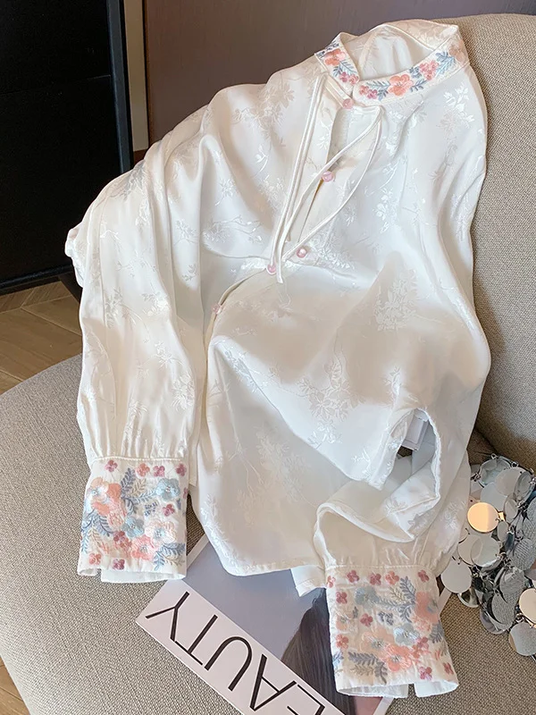 Athvotar Athvotar Chinese Style Embroidered Collar Shirt Women's Spring 2025 Design Sense Of Improved Cheongsam Zen Dress Top