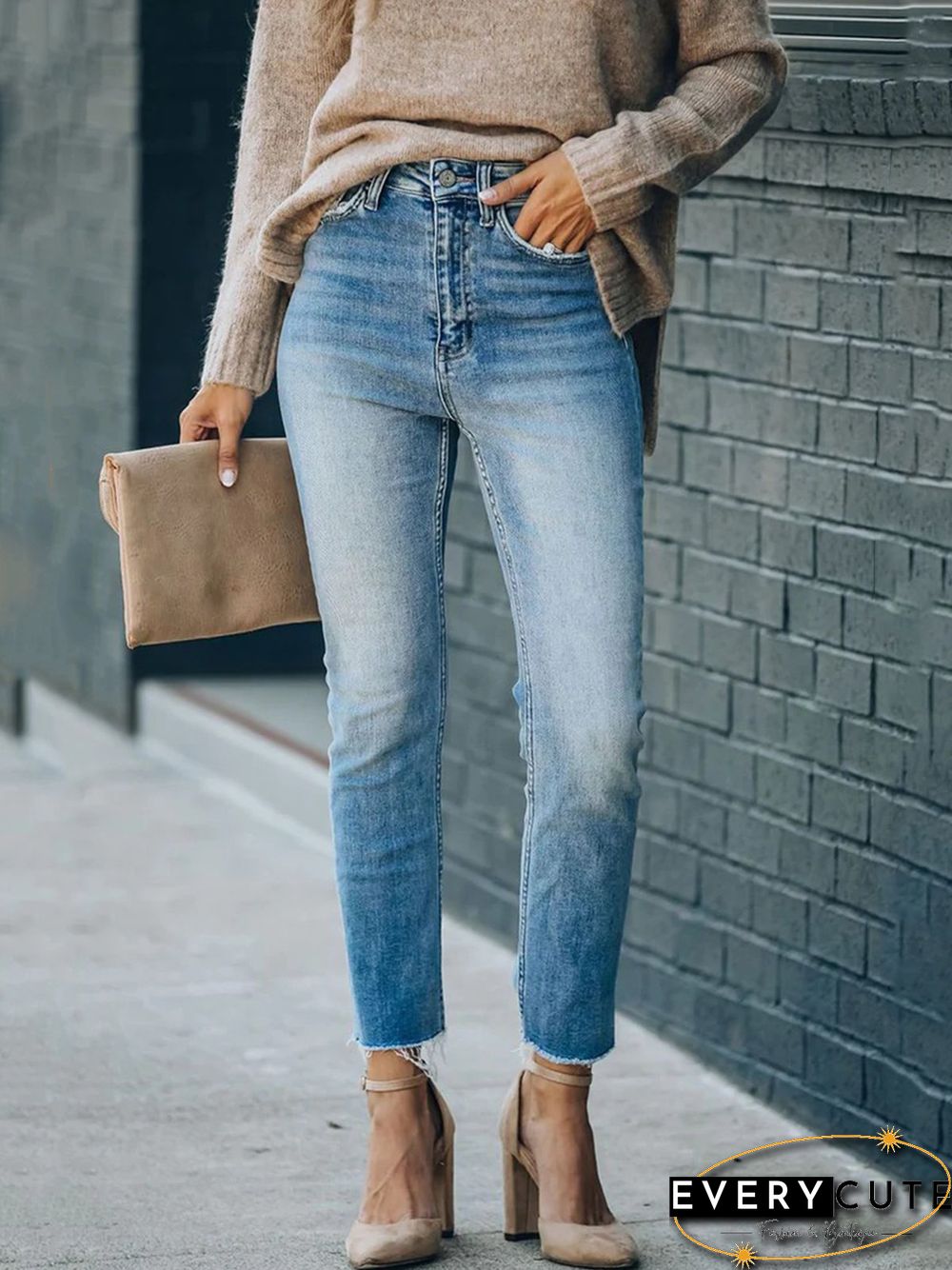 Casual Plain Autumn Elasticity Regular Fit Hot List Straight pants Denim Jeans for Women