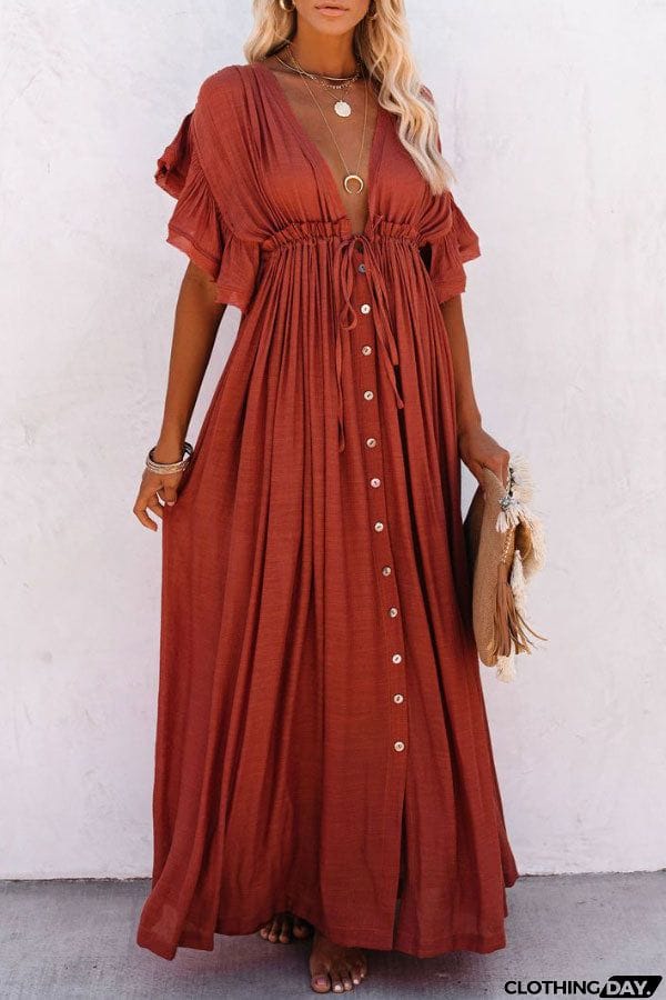 Fairy Air Fluttering V-neck  Ruffle Sleeves Dress