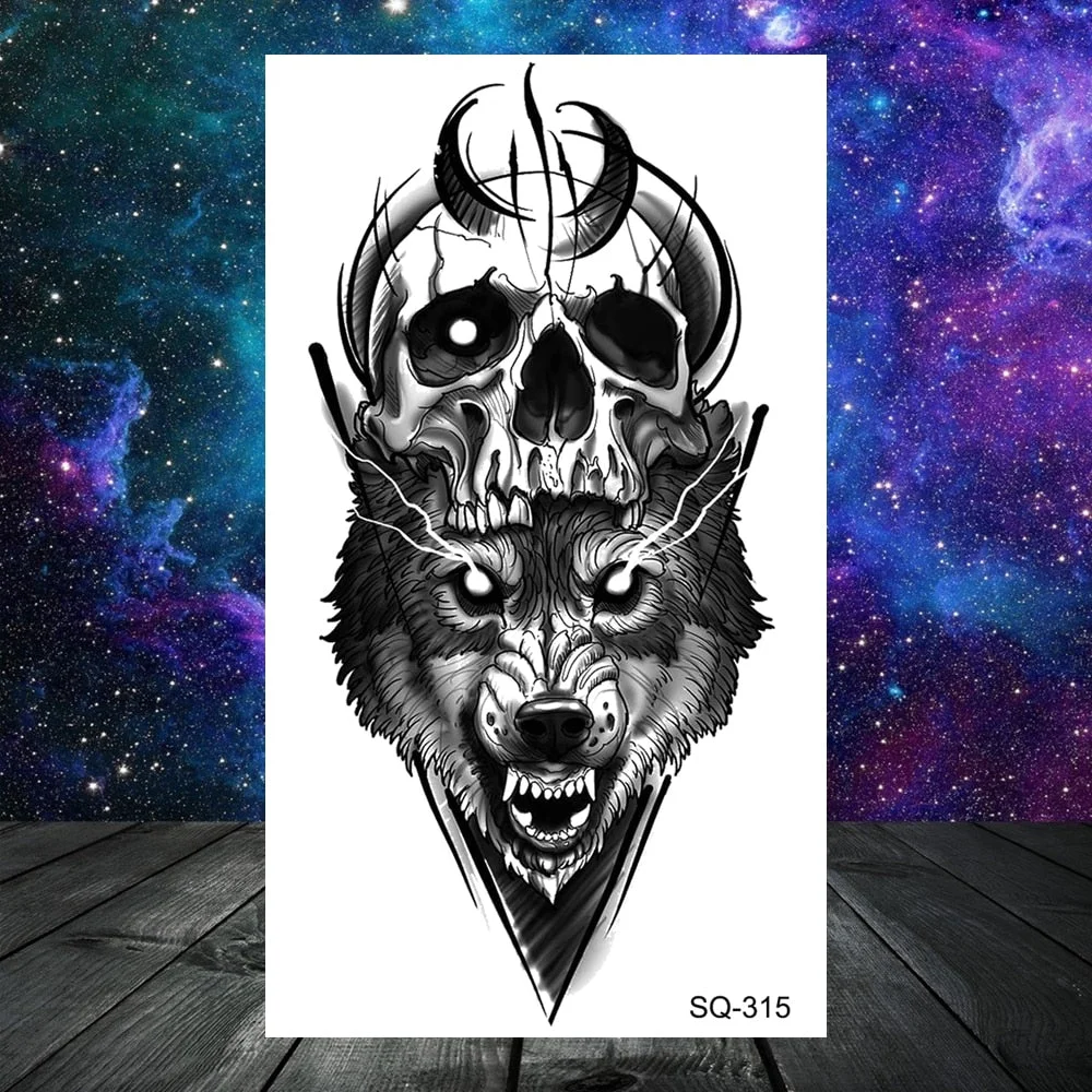 Thorns Wolf Dragon Scorpion Temporary Tattoos For Adult Men Boy Skull Tiger Lion Compass Fake Tattoo Neck Arm Hands Small Tatoos