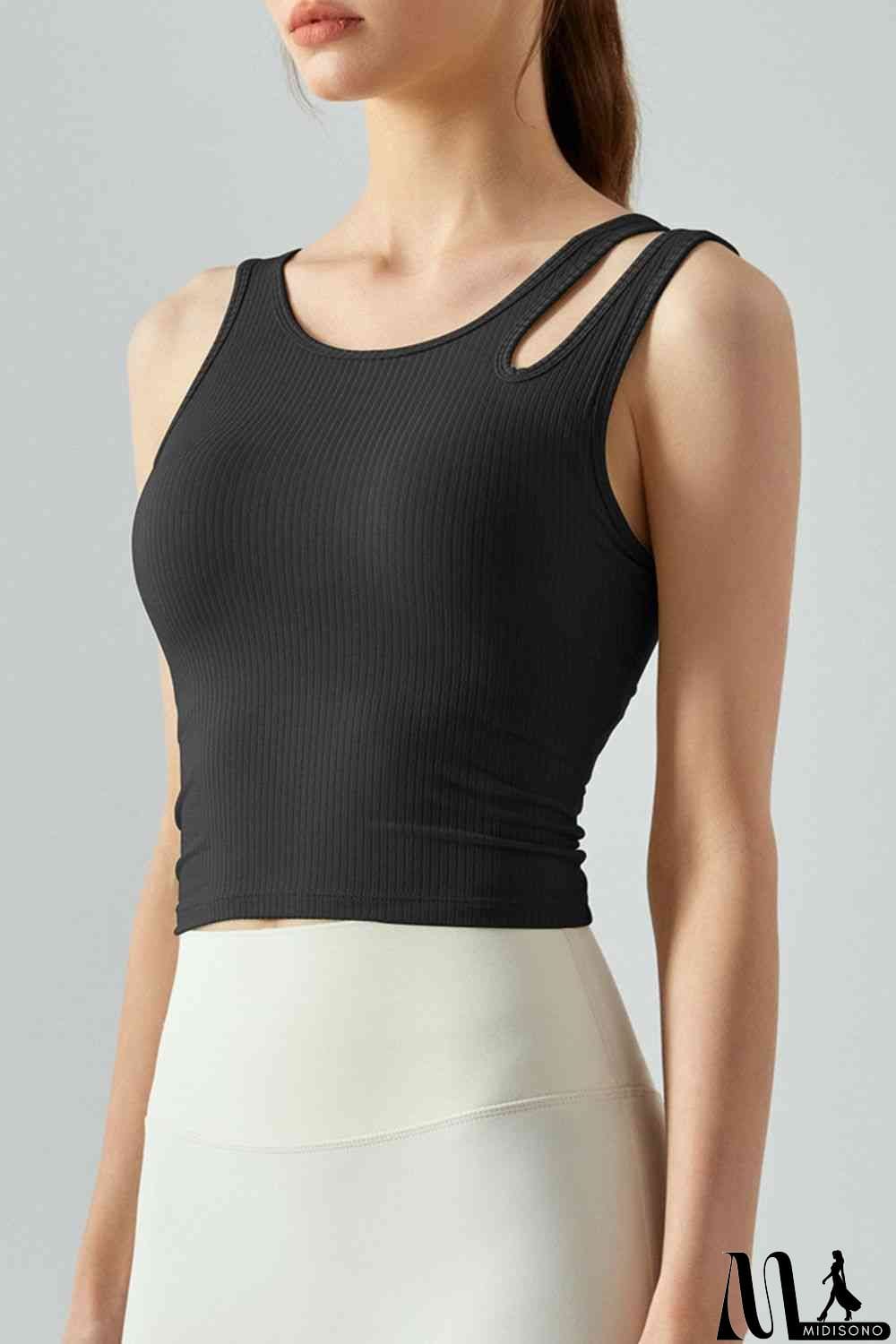 MidiSono - Ribbed Round Neck Sports Tank Top