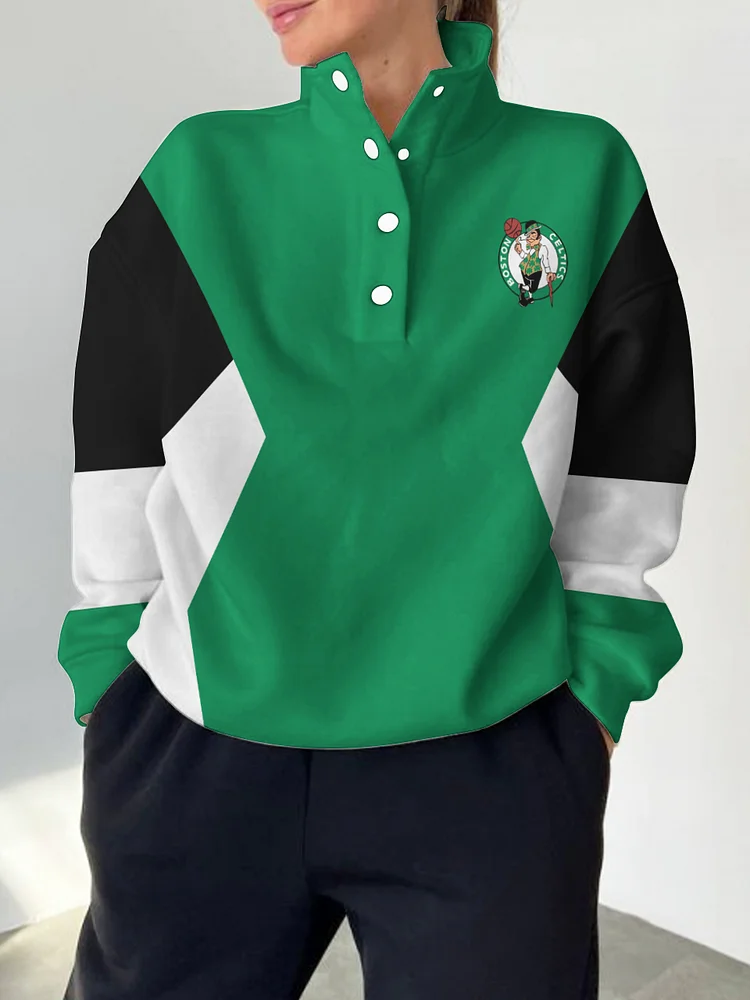 Boston Celtics 2025 New Design Casual Snap Mockneck Pullover