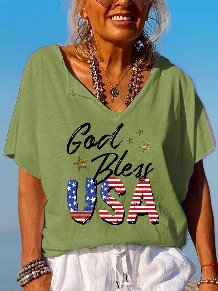 American Independence Day V Neck T-shirt-00249-Annaletters