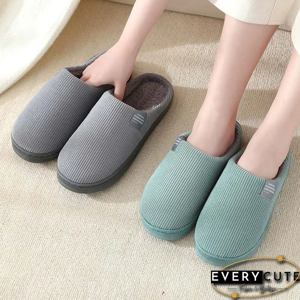 Winter Warm Cotton Slippers Women Men Home Shoes Simple Non-Slip Indoor Slides Corduroy Couple Slipper Female Shoes