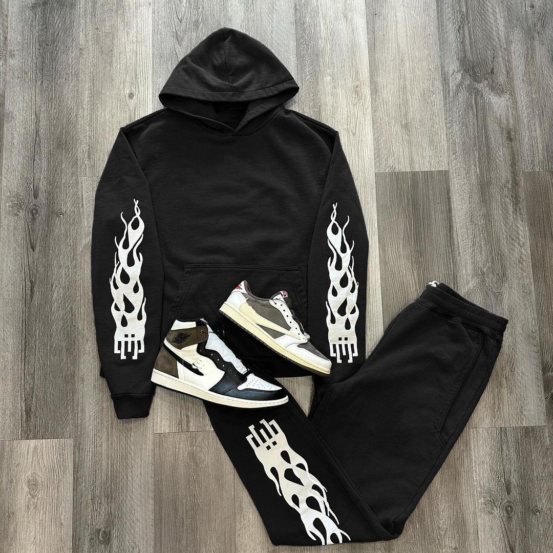 Personalized Fire Basic Sport Print Fleece-lined Tracksuit Two Piece Set