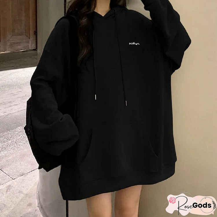 Korean Fashion Black Oversize Hoodie Women Harajuku Thin Basic Solid Sweatshirts Long Sleeve Top Grey Pullover Clothing