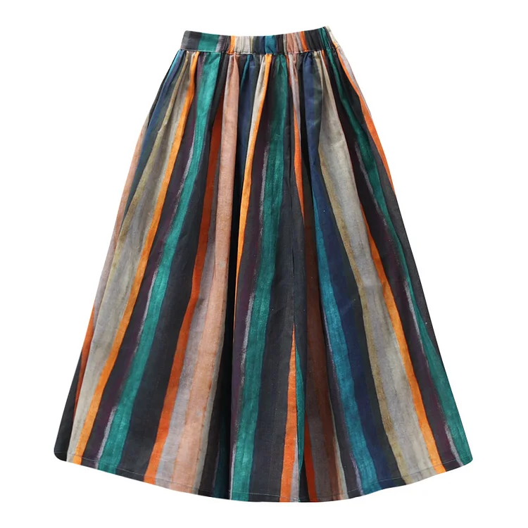 Ethnic Style Colorful Striped High Waist Skirt - yankia