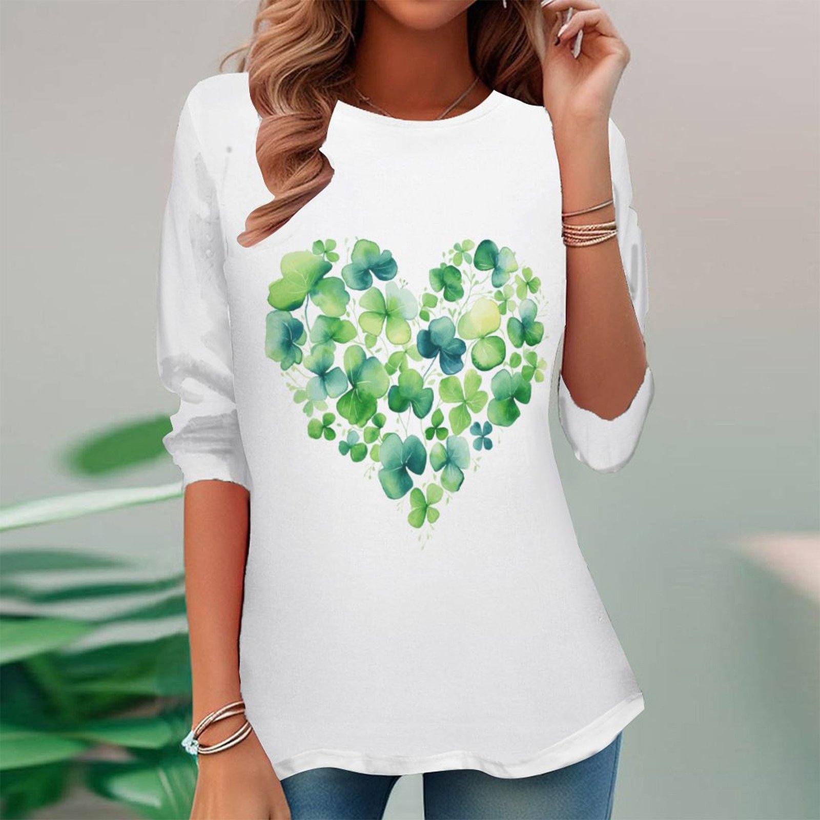Women Long Sleeve V-neck Graphic Floral Printed Top