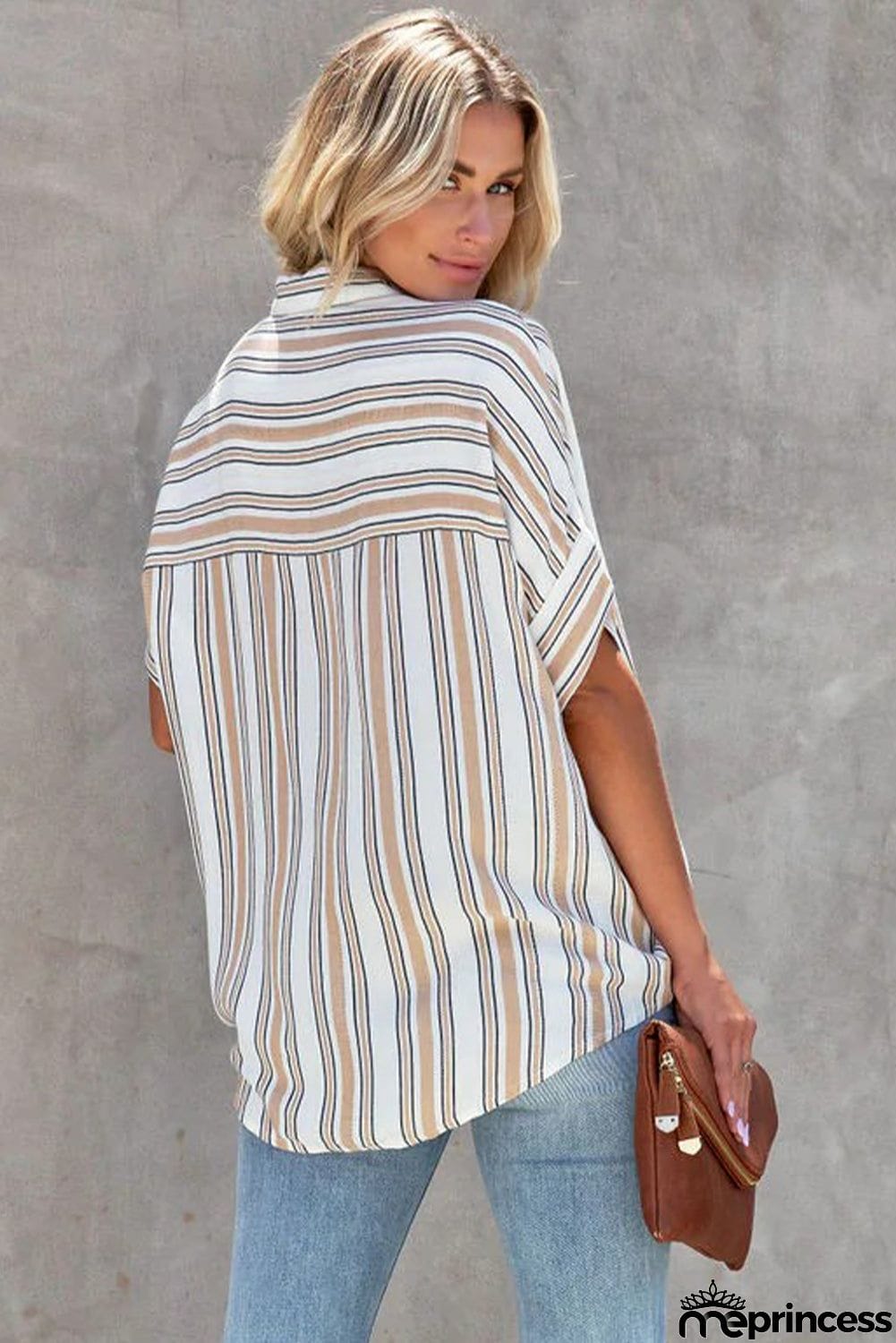 Multicolor Striped Oversize Short Sleeve Shirt