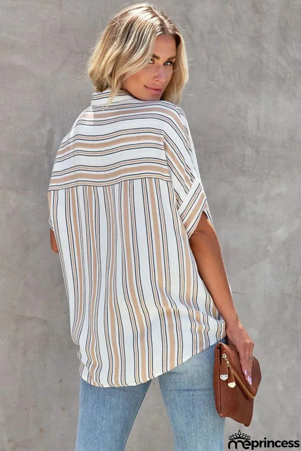 Multicolor Striped Oversize Short Sleeve Shirt
