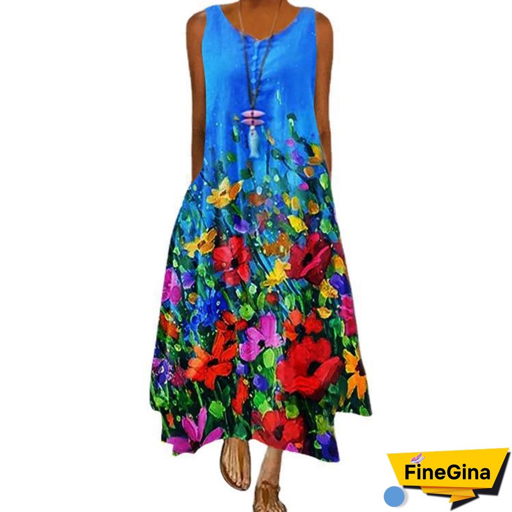 Printed Flower Sleeveless Dress Girl