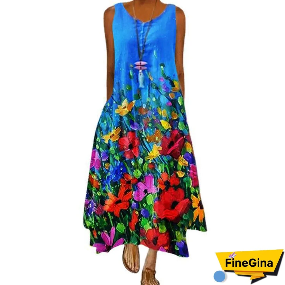 Printed Flower Sleeveless Dress Girl