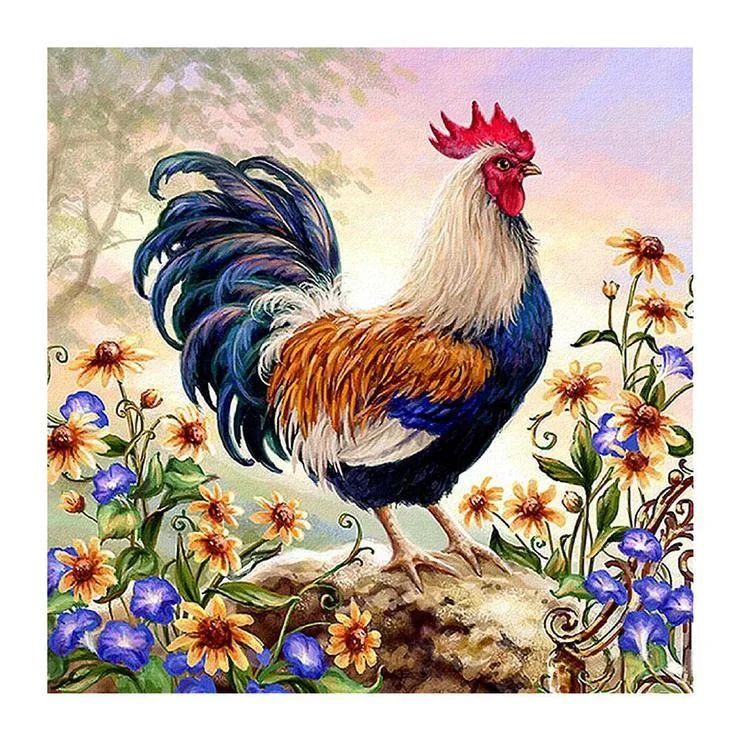 Full Round Diamond Painting Flower Cock (30*30cm)