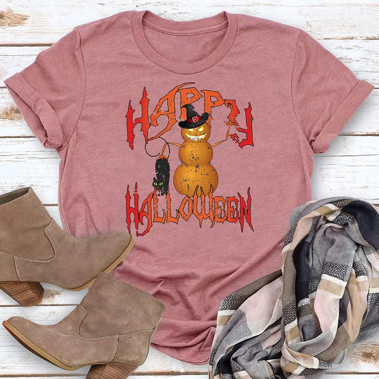 Happy Halloween! Pumpkin Man and Halloweencat T-shirt Tee -06736