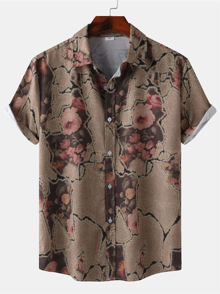 Men's Hawaiian Style Beach Print Men's Short Sleeved Shirt