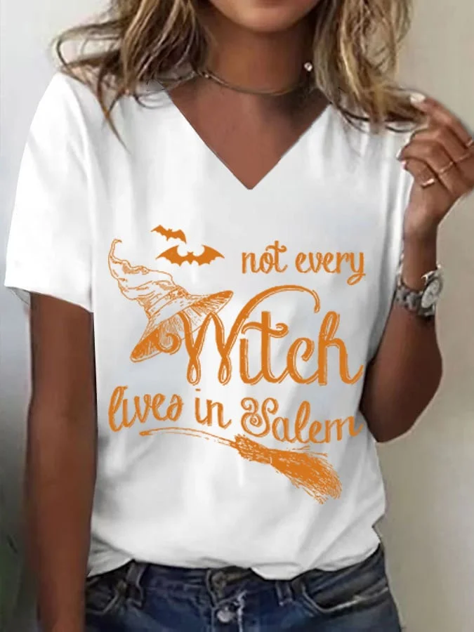 Women's Not Every Witch Lives In Salem Print V Neck T-shirt