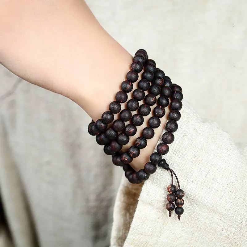 Old Material Burmese Small Leaf Agarwood 108 Beads Mala Bracelet Necklace 8mm