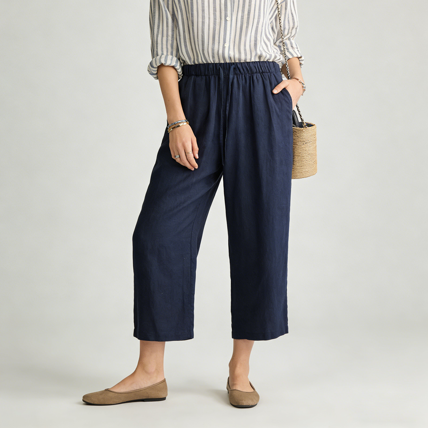 Linen Pants Women Cropped Wide Leg Length 100% Linen Trousers REAL SILK LIFE