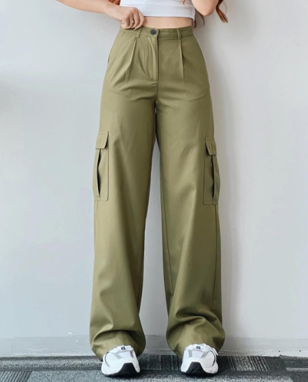 Thoval 2025New Fashion Women's Pants Elegant Mid Waist Three-Dimensional Pocket Waist Cinching Work Pants Female Trouser Casual Bottom