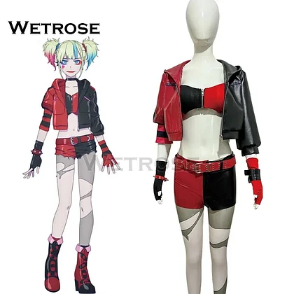 [Wetrose] In Stock Harley Quinn Cosplay Costume Anime Quinzel Suicide Squad Isekai Joker Girl Halloween Full Set Wig Clown Woman Suusaido Cos
