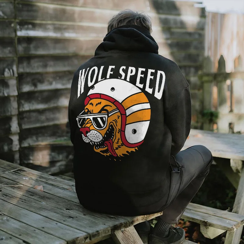 Wolf Speed Printed Men's Hoodie -  