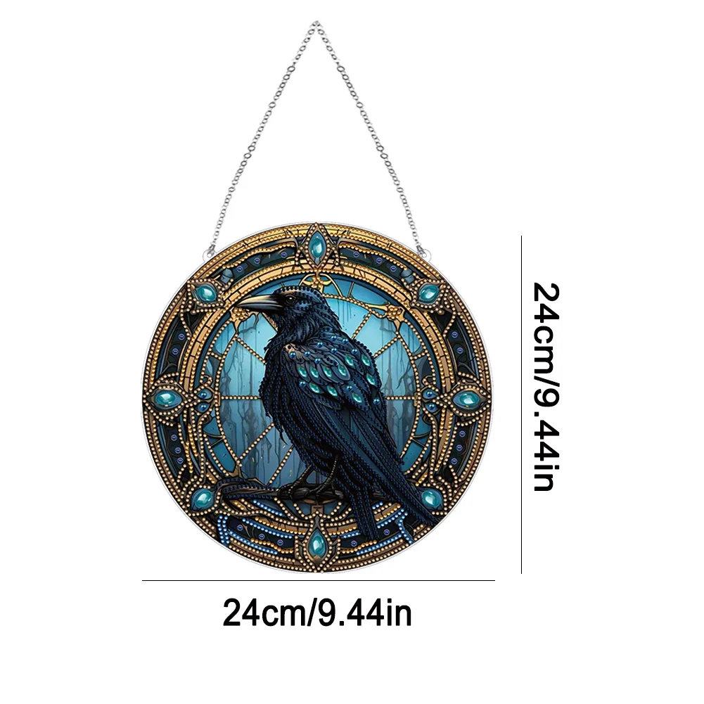 DIY Stained Glass Crow Acrylic Special Shaped Hanging Diamond Painting Art Pendant Suncatcher Home Windows Decor 