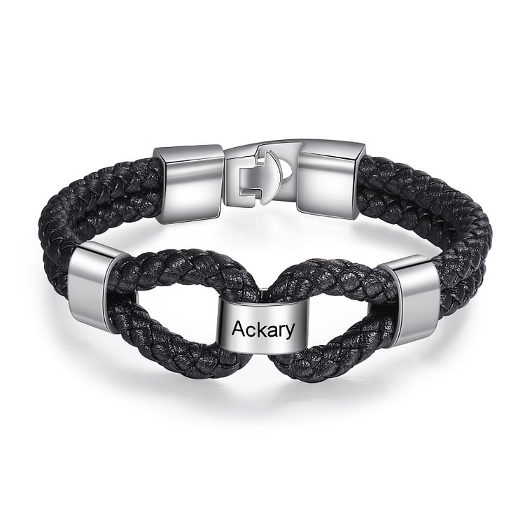 Pulsera Cuero Trenzado 1 Nombre Personalizado Hombre