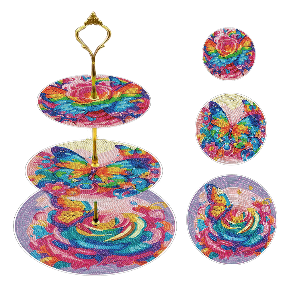 3 Tier Butterfly Rose Diamond Painting Serving Tray Storage Rack for Adults