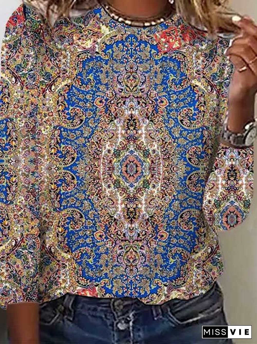 Ethnic Casual Crew Neck T-Shirt