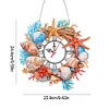 (US Only)2D Flat DIY Seashell Starfish Wreath 5D Diamond Hanging Clock Art Craft for Home
