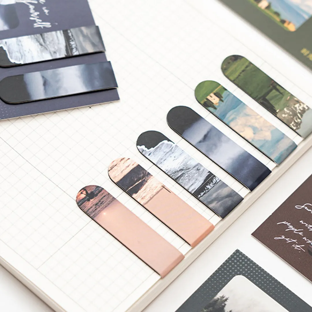 8Pcs Scenery Magnetic Art Works Bookmarks Reusable Aesthetic Bookmarks Set with 4 Postcards for Students Home Office Reading Supplies