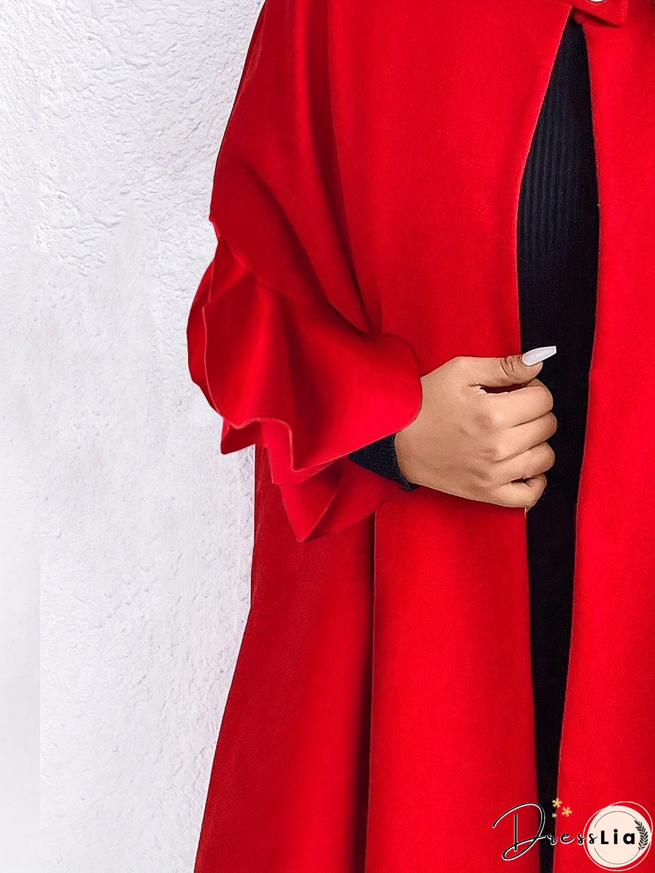 Plus Size Button Front Coat, Casual Ruffle Sleeve Coat For Fall & Winter, Women's Plus Size&nbsp;Clothing