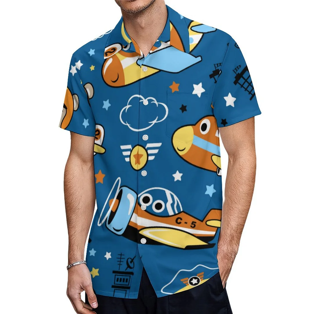 Short Sleeve Navy Kids Planes Hawaiian Shirt Mens Button Down Plus Size Tropical Hawaii Beach Shirts