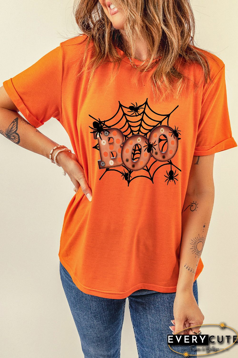 Orange Halloween Boo spider web T-Shirts