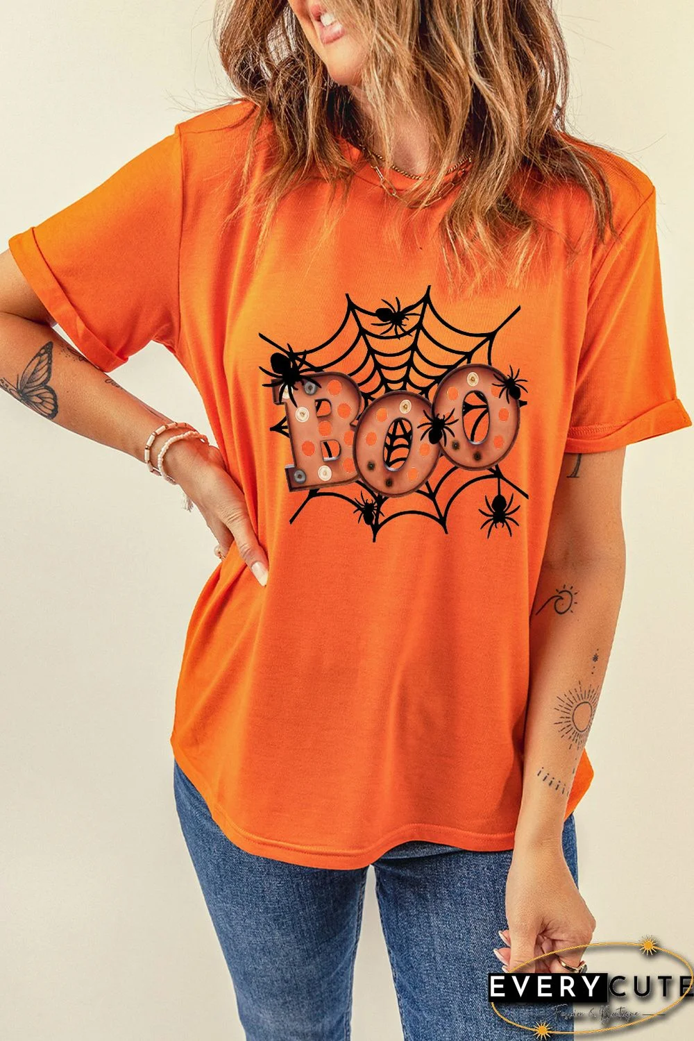 Orange Halloween Boo spider web T-Shirts