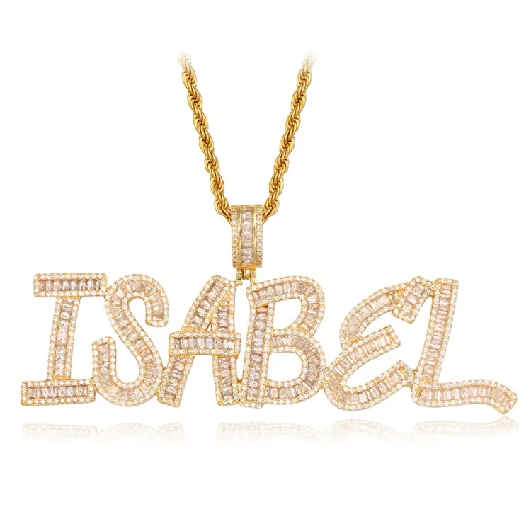 Iced Design Text T Square Letters Pendants Hip Hop Bling Bling Necklaces (Max up to 6 letters)