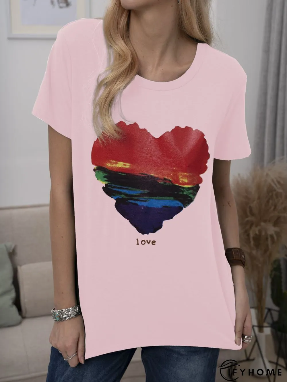 Plus Size Cotton-Blend Short Sleeve Geometric Casual T-shirt | IFYHOME