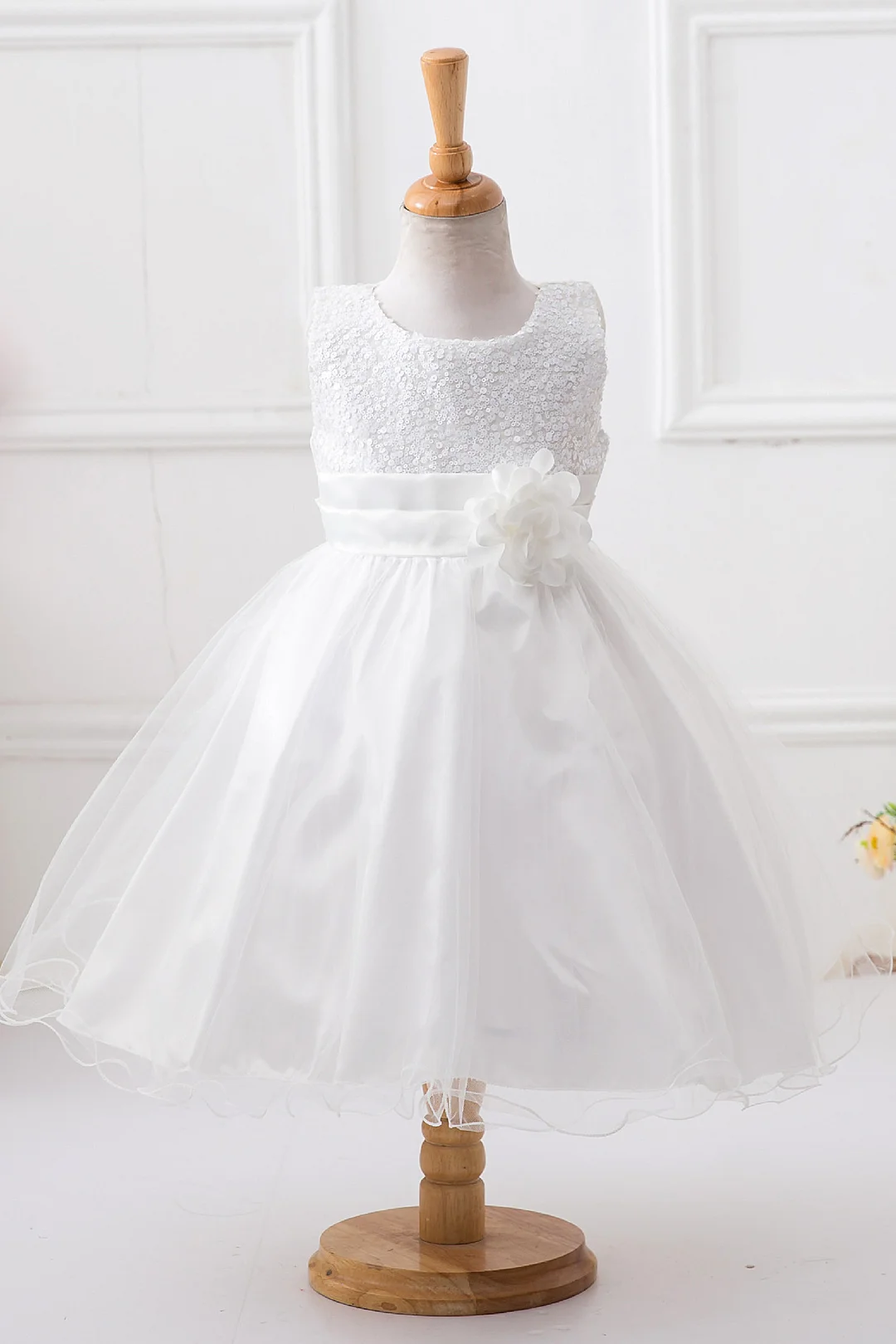 Luluslly Sequins Tulle Little Girl Dress Sleeveless With Belt
