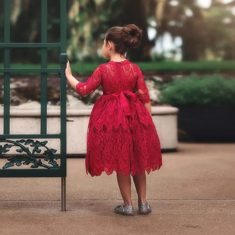White Girls Ceremony Dress Formal Lace Wedding Dress Party Pageant Gown Dresses Girl Princess Dress Children New Year Costume